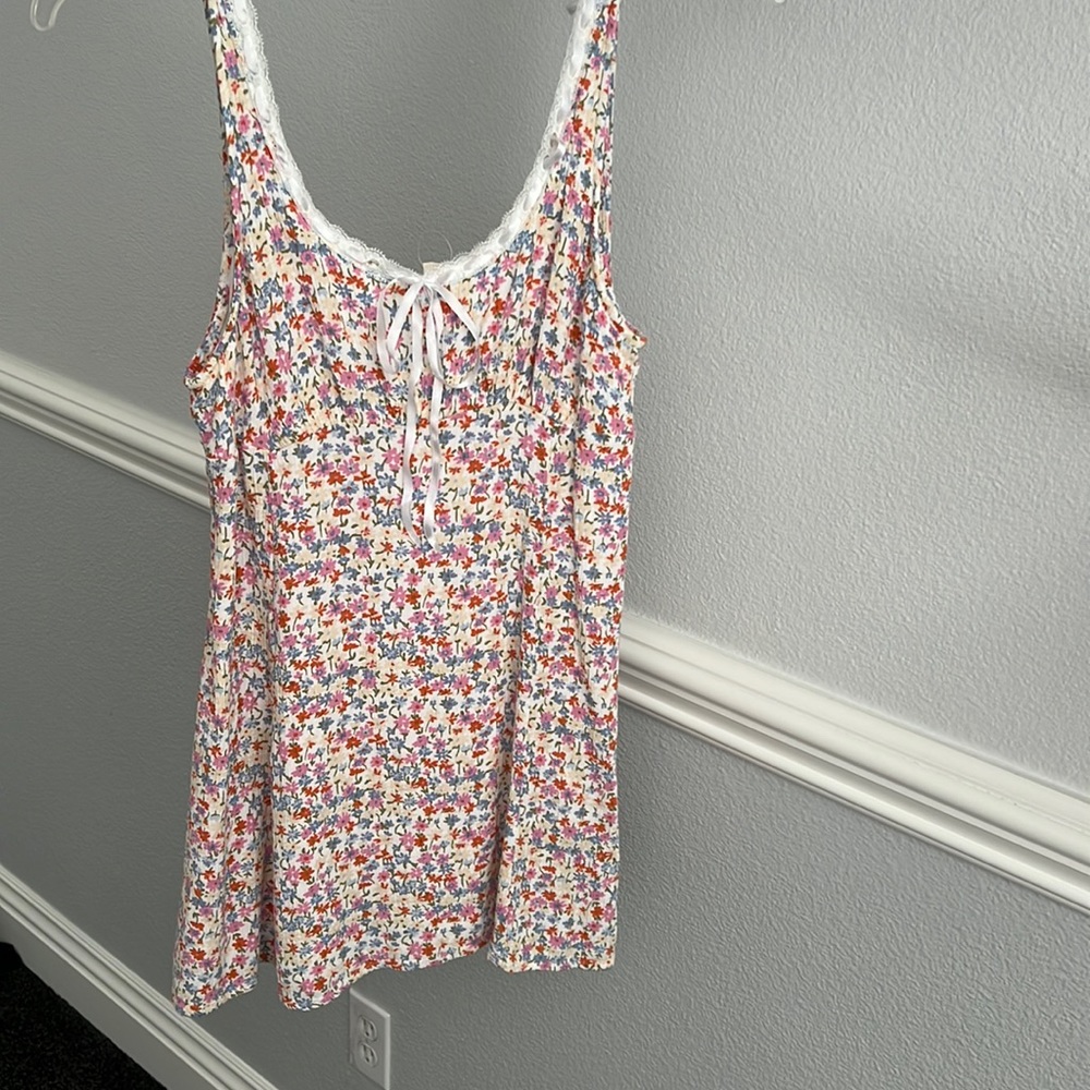 PACSUN LA HEARTS floral dress with ribbon and lacing neckline!
